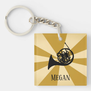 Golden Sunburst French Horn Music Instrument Key Ring