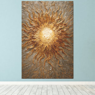Golden Sunburst Radiance Textured Abstract Wall Ar Canvas Print