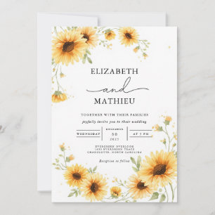 Golden Sunflower Arch Accent Wedding Invitation