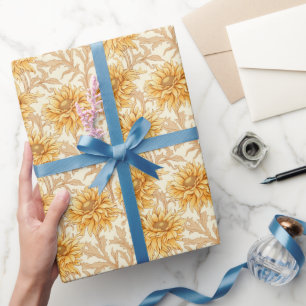 Golden Sunflower Art Nouveau Floral Pattern Wrapping Paper