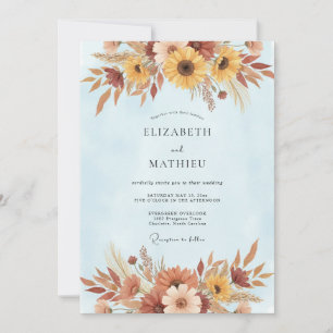 Golden Sunflower Autumn Eucalyptus Wedding Invitation