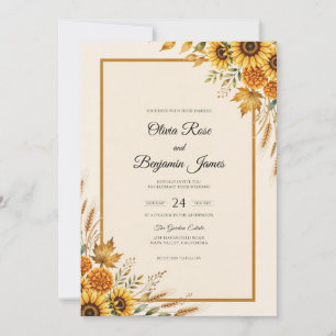 Golden Sunflower Autumn Sage Wedding Invitation