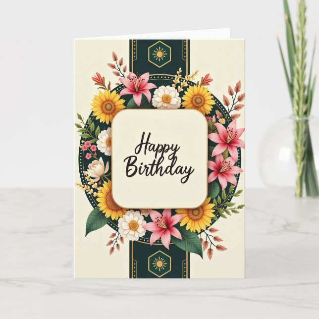Golden Sunflower Birthday Card (Front)