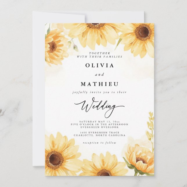 Golden Sunflower Bloom Wedding Invitation (Front)