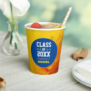 Golden Sunflower & Blue Graduating Class Year Paper Cups