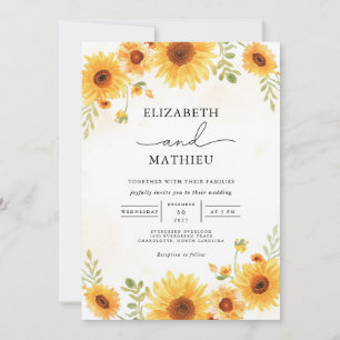 Golden Sunflower Border Accent Wedding Invitation