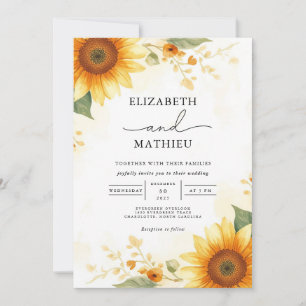 Golden Sunflower Burst Wedding Invitation