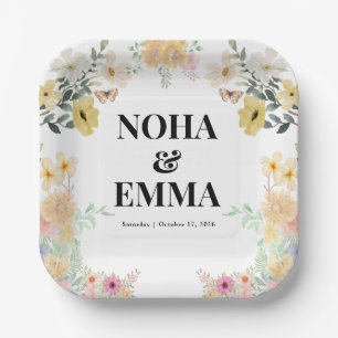 Golden Sunflower butterfly Meadow Wedding Paper Plate