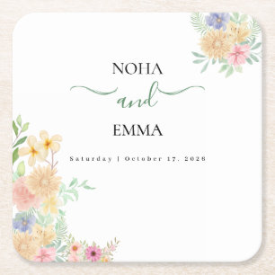Golden Sunflower butterfly Meadow Wedding Square Paper Coaster
