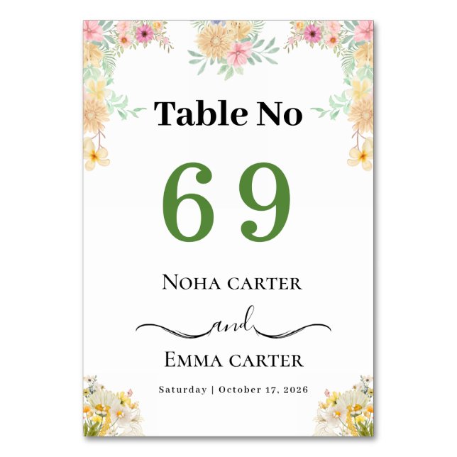 Golden Sunflower butterfly Meadow Wedding Table Number (Front)