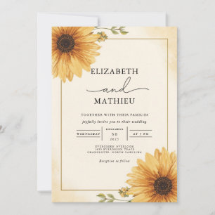 Golden Sunflower Corner Floral Wedding Invitation