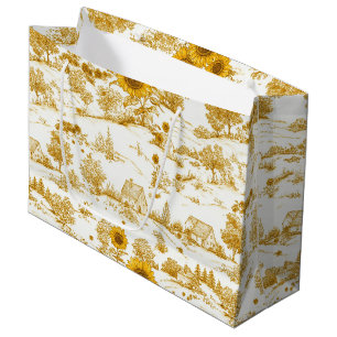Golden Sunflower Cottagecore Countryside Toile Large Gift Bag