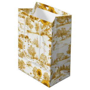 Golden Sunflower Cottagecore Countryside Toile Medium Gift Bag