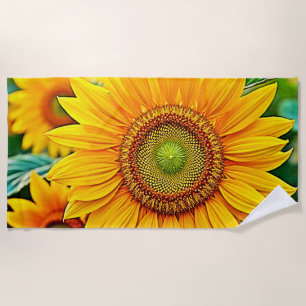 Golden Sunflower Field Serenity Design Beach Towel