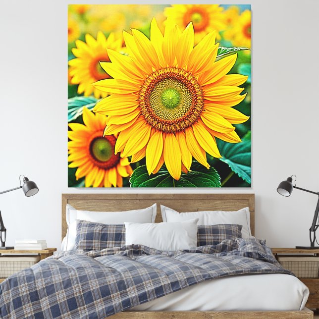 Golden Sunflower Field Serenity Design Canvas Print (Insitu(Bedroom))