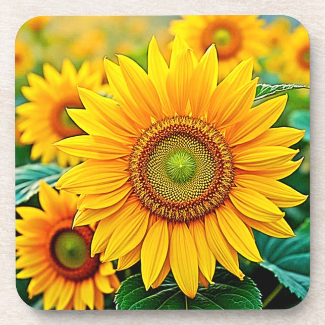 Golden Sunflower Field Serenity Design Coaster (Front)