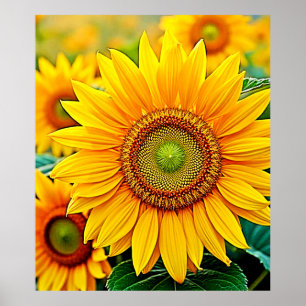 Golden Sunflower Field Serenity Design Poster