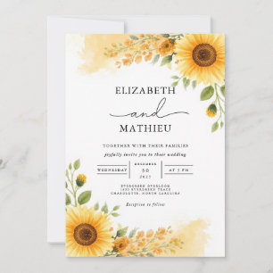 Golden Sunflower Floral Arch Wedding Invitation