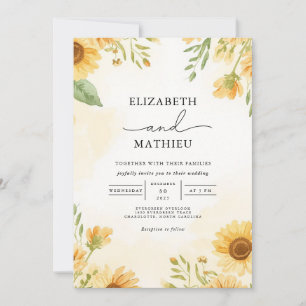 Golden Sunflower Floral Vista Wedding Invitation