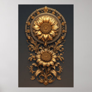 Golden sunflower for Living Room & Luxury Gift  🌸 Poster