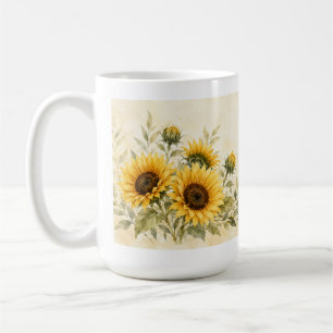 Golden Sunflower Garden Watercolor Coffee Mug
