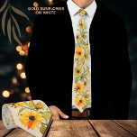 Golden Sunflower Hand Painted on White Neck Tie<br><div class="desc">This Elegant beautifully crafted sunflower patterned tie would make a great gift for your husband, son, brother, dad or a college . This is an original watercolor painting on white background with shades of light peach orange pink . Enjoy the beautiful flower. Check the Tie collection for other colour option...</div>