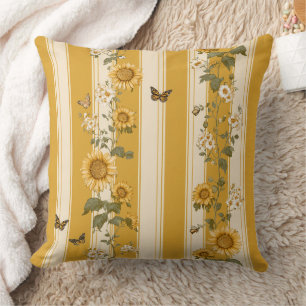 Golden Sunflower Monarch Butterfly Country Cushion