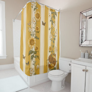 Golden Sunflower Monarch Butterfly Country Shower Curtain