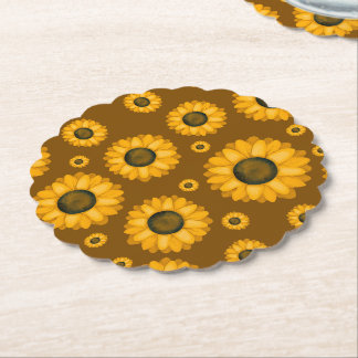 Golden Sunflower Pattern Paper Coaster
