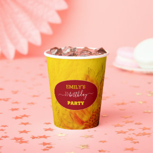 Golden Sunflower & Red Name Birthday Party  Paper Cups