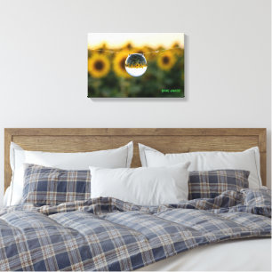 Golden Sunflower Reflected in a Morning Dewdrop Canvas Print