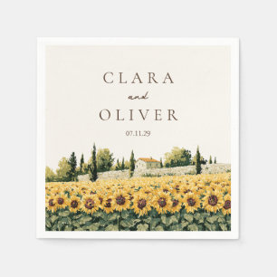 Golden Sunflower Rows Tuscan Farmhouse Wedding Napkin