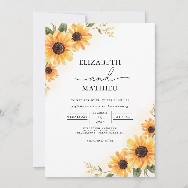 Golden Sunflower Rustic Bloom Wedding Invitation (Front)