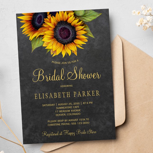 Golden sunflower rustic elegant bridal shower invitation (Creator Uploaded)