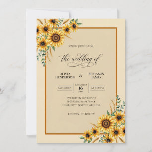 Golden Sunflower Rustic Eucalyptus Wedding Invitation