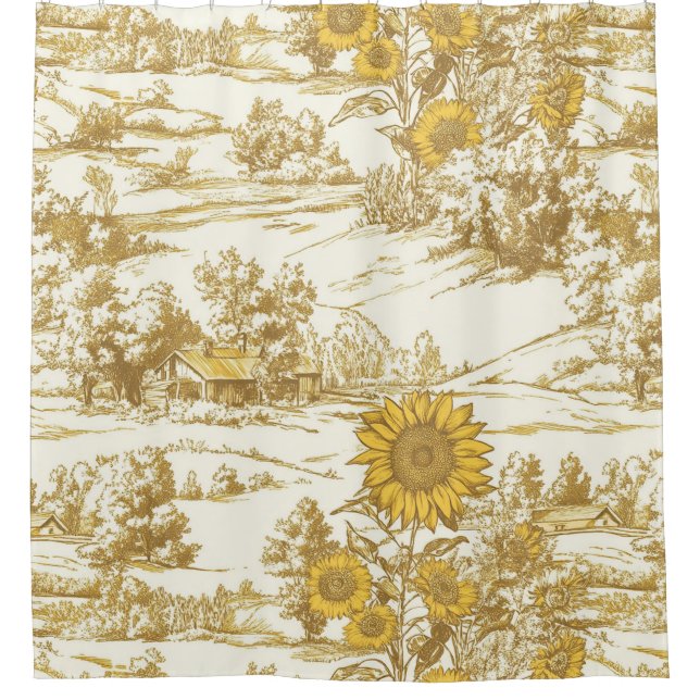 Golden Sunflower Summer Cottage Pattern Shower Curtain (Front)