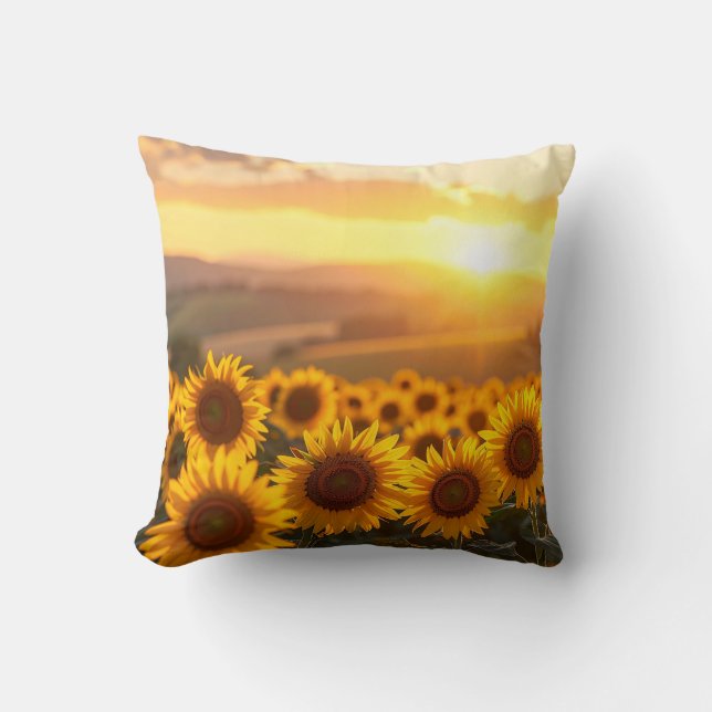 Golden Sunflower Sunset Throw Pillow (Front)