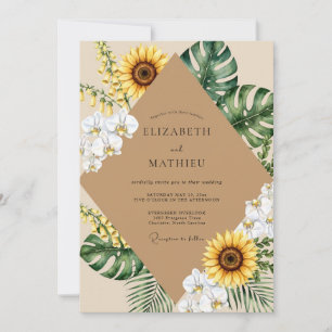 Golden Sunflower Tropical Eucalyptus Wedding Invitation