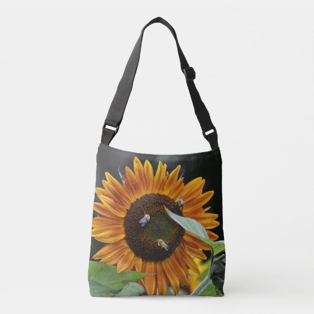 Golden Sunflower With Bees Crossbody Bag (Front)