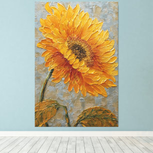 Golden Sunflower with Silver Swirl Abstract Wall  Canvas Print