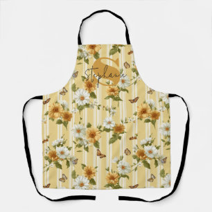 Golden Sunflowers & Butterflies Garden Stripe Apron