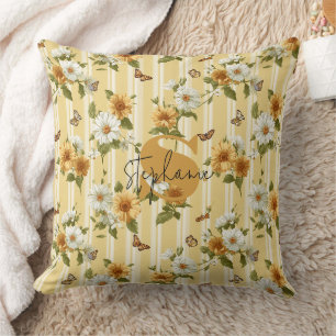 Golden Sunflowers & Butterflies Garden Stripe Cushion