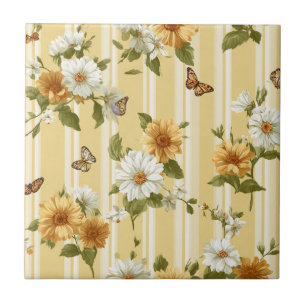 Golden Sunflowers & Butterflies Garden Stripe Tile