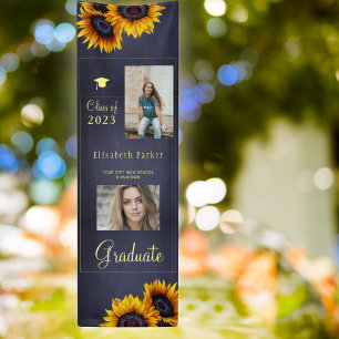 Golden sunflowers PHOTO collage graduation party Banner