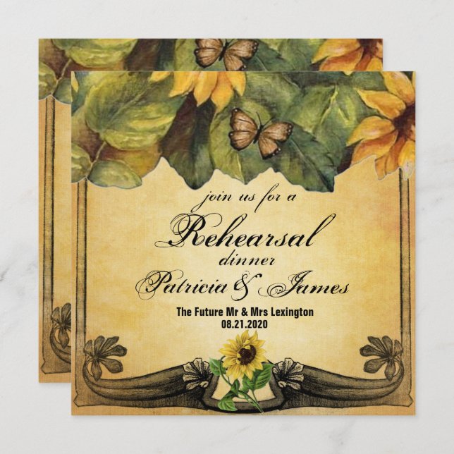 Golden Sunflowers Wedding Rehearsal Dinner Card (Front/Back)