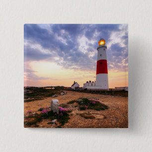 Golden Sunrise At Portland Bill Lighthouse 15 Cm Square Badge