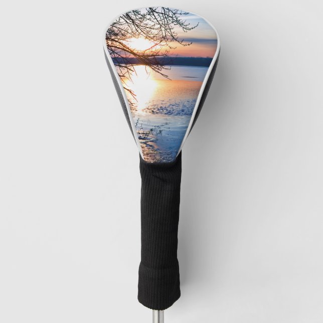 Golden Sunrise Over Lake Landscape Photography Golf Head Cover (Front)