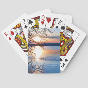 Golden Sunrise Over Lake, Motivational Photography Playing Cards