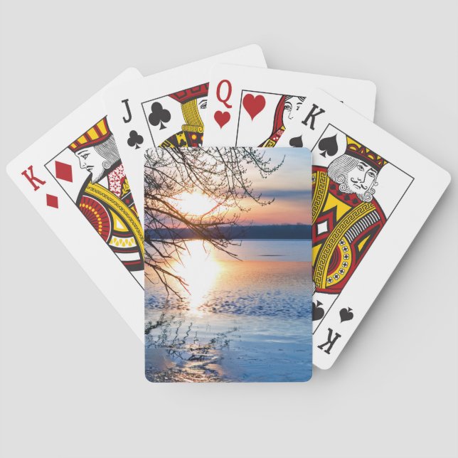 Golden Sunrise Over Lake, Motivational Photography Playing Cards (Back)