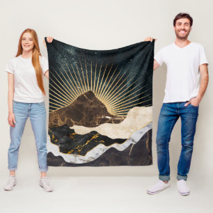 Golden Sunrise Over Marble Mountains & Starry Sky Fleece Blanket